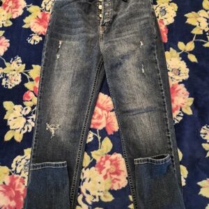 Forever 21 Dark Blue Distressed Skinny Jeans